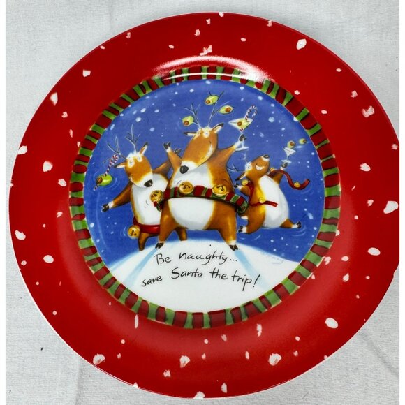 4 Mud Pie Christmas Santa Salad Dessert Plates 8" Raise A Little Cane - Picture 5 of 8